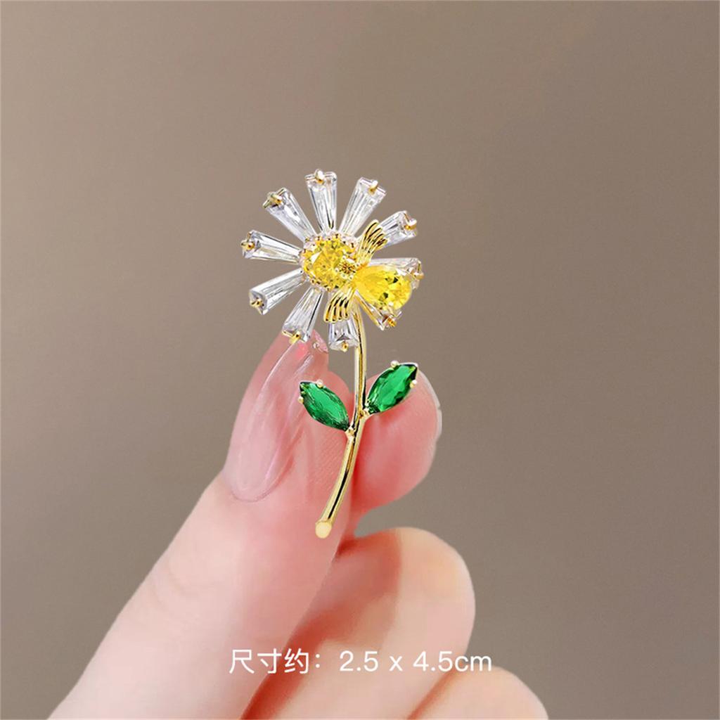 Rinhoo Elegant Daisy Flower Brooches For Women Fashion Sunflower Leaves Enamel Pins Floral Bouquet Badge Wedding Party Jewelry
