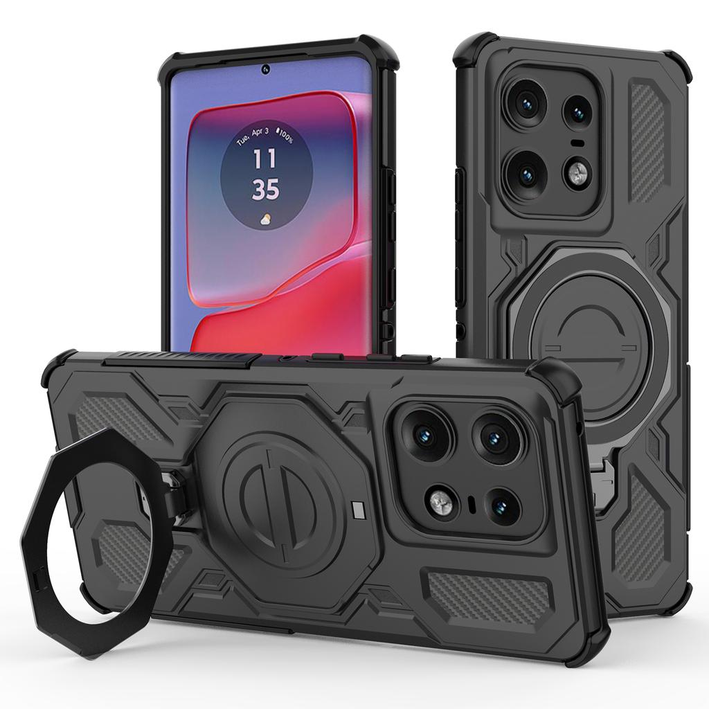 Магнитный чехол для Motorola Edge 50 Pro 5G, вращающаяся металлическая подставка, задняя крышка телефона из ПК+ТПУ
