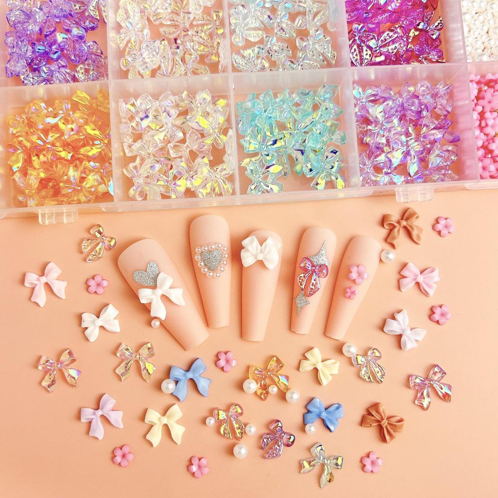 Cross-border Multi-grid Nail Art: Mix & Match Flowers, Butterflies, Hearts, Flat Back Rhinestones & Pearls