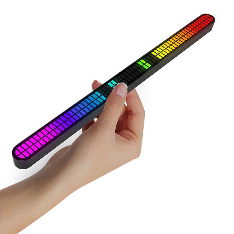 30Cm Double-Row 64Bit Rgb Pickup Led Bar Rechargeable Magnetic Install Music Rhythm Light Car Atmosphere Lighting Desktop Light