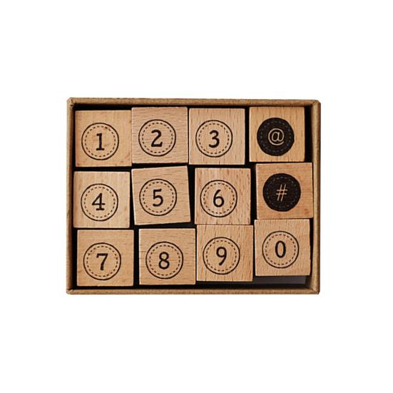 12 Pcs Vintage Wood Rubber Stamp Universe Letters Number Flowers Retro Stamp Set for DIY Art Craft Journals Scrapbooking Planner Card Making