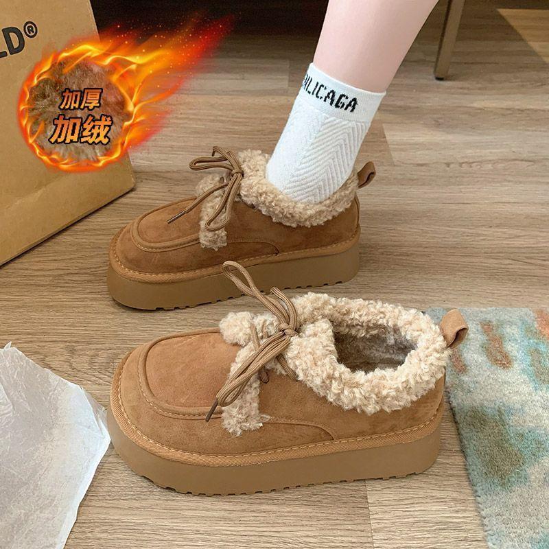 Модные женские зимние сапоги 2025 зима новые французские ретро универсальные темпераментные бархатные теплые на платформе повседневные хлопковые туфли