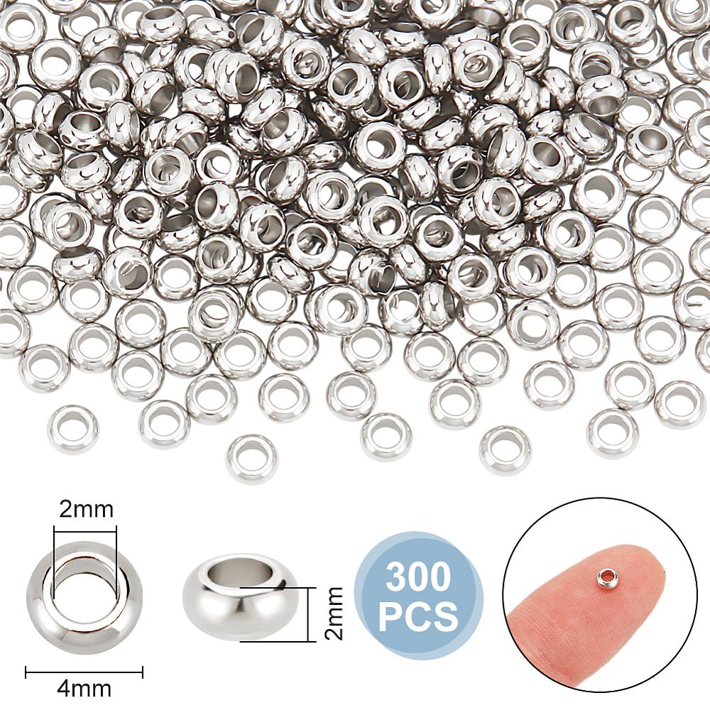 201 Stainless Steel Beads, Rondelle, Stainless Steel Color, 4x2mm, Hole: 2mm, 300pcs
