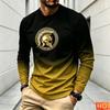 Men's Autumn Winter Gradient Long sleeved T-shirt Round neck Men's graphic T-shirts Polyester Harajuku Tee tops Men's y2k clothing
