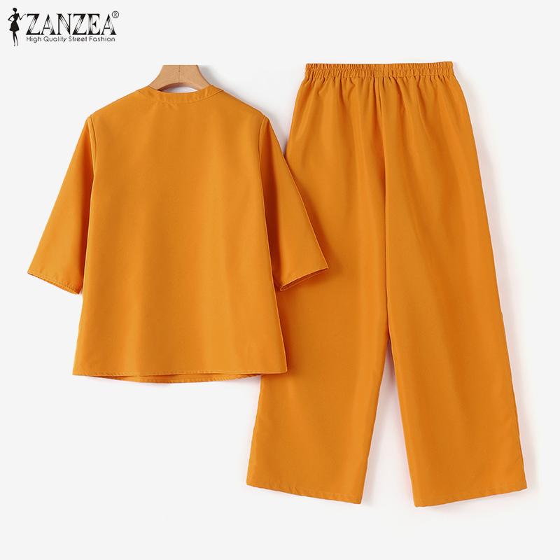 ZANZEA Женская блузка и брюки, летний повседневный комплект из двух предметов