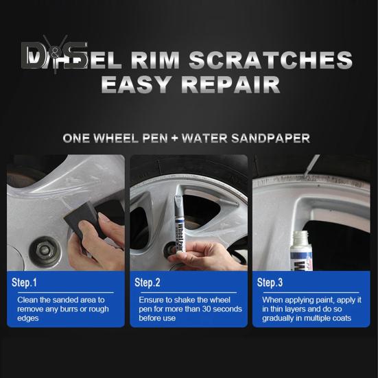 Gloss Black Rim Touch-Up Paint Pen Quick Drying Easy-to-Use Compact Size Portable Reusable Car Wheel Repair Pen