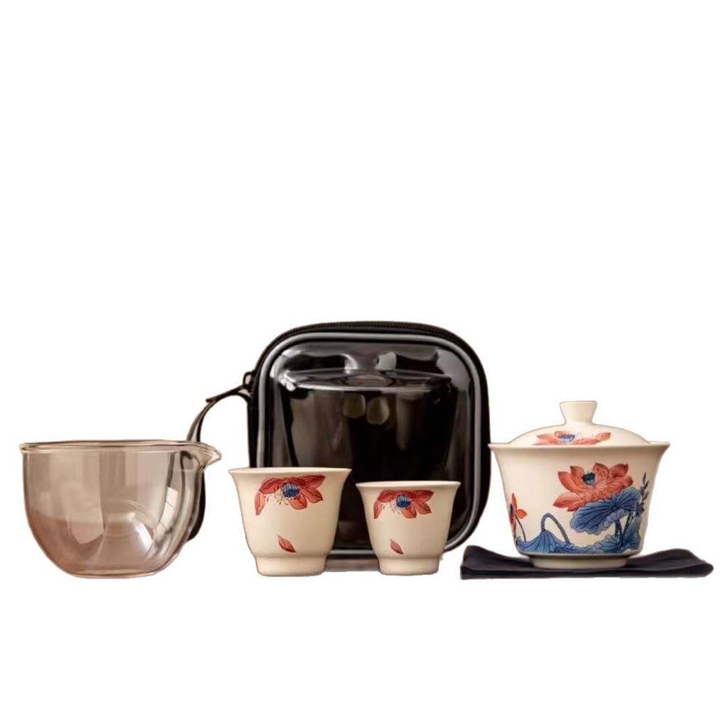 Outdoor Travel Tea Set Portable Express Cup One Pot Two Cups Ceramic Car Camping Kung Fu Tea Set
