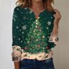 Women's Fashion Casual V-Neck Long Sleeve Decorative Button Christmas Print Top