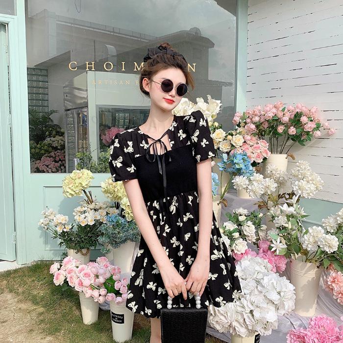 Модная женская одежда, летний облегающий новый стиль, простое контрастное платье с принтом и бантом на талии для женщин