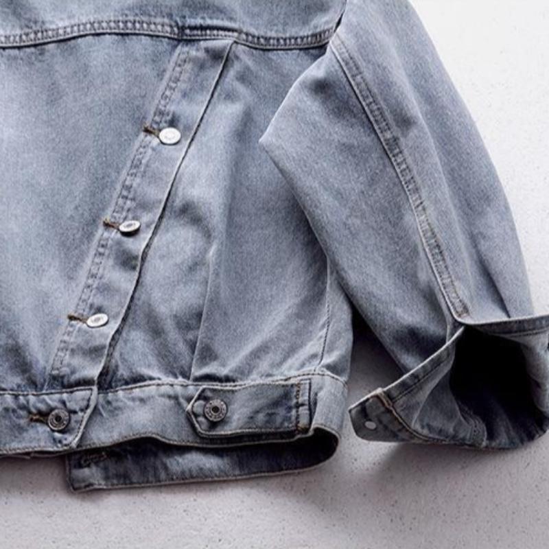 Denim Jacket Women Korean Style Loose Short Coat Long Sleeve Hooded Jacket Multi-Pockets All-match Tops