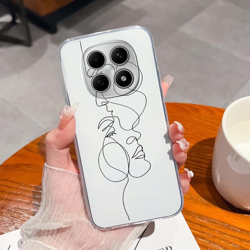 Подходит для Redmi Note 15 14 Pro 14S 15 15C A5 A1 Популярный Креативный Чехол для Телефона с Буквами и Узорами Прозрачный Силиконовый Нескользящий Чехол для Корпуса Redmi