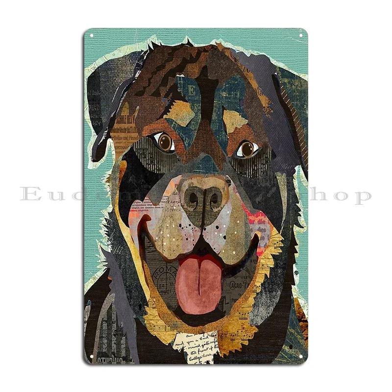 Rottweiler Rottie Dog Portrait Colorful Collage Art Metal Plaque Garage Club Wall Wall Plaque Printed Wall Mural Tin Sign Poster