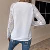 Ladies Autumn Winter Long Sleeve Round Collar Lace Hollow Solid Color Loose Pullover T Shirt Top
