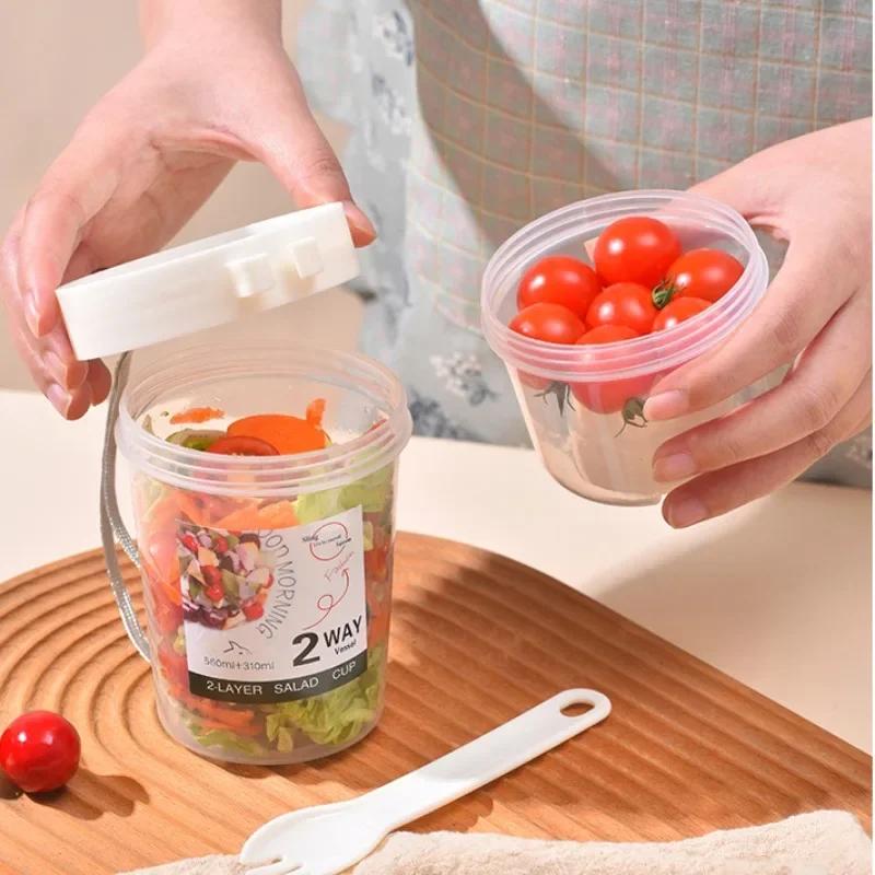 1 шт., чашка для завтрака, фруктов, овсянки, йогурта, салата с крышкой и ложкой, двухслойная коробка для хранения еды, коробка для бенто, коническая чаша для фитнеса с пониженным содержанием жира