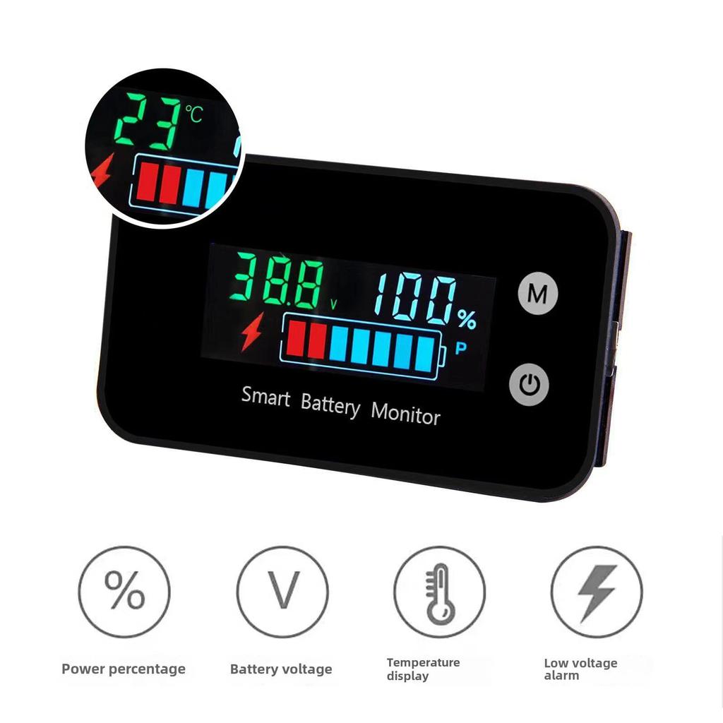 IPX7 Waterproof Battery Monitor with Voltage & Power Display for Lead-Acid & Lithium Batteries in EVs, Cars, and Motorcycles