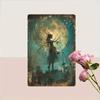 Enchanting Dandelion Fairy Vintage Metal Wall Art - 8x12 Inch Iron Plate with Magical Night Sky Design, Perfect for Living Rooms