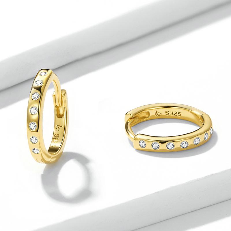 BAMOER 925 Sterling Silver Hoop Earrings for Women Minimalist Simple Circle Cubic Zirconia Earings