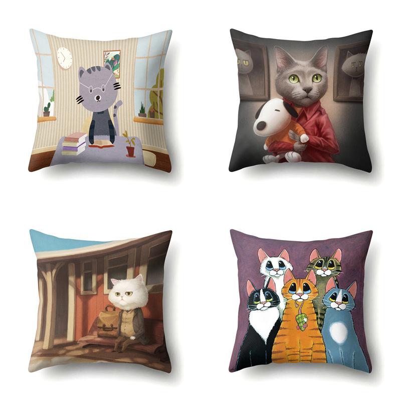 Полиэстеровая наволочка с мультяшным принтом животного, бархатная наволочка из персиковой кожи, наволочка на поясничную подушку, чехол для поясничной подушки для автомобиля