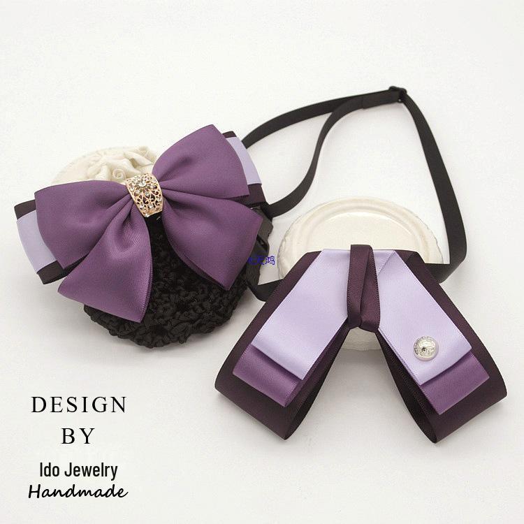 Professional Floral Bow Tie and Hair Net Set for Hotel and Healthcare Staff