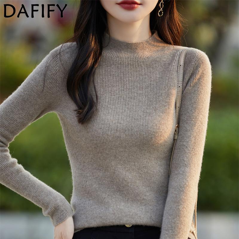 DAFIFY Women's Fashion Casual Fall Winter Solid Color Print Long Sleeve Half Turtleneck Sweaters