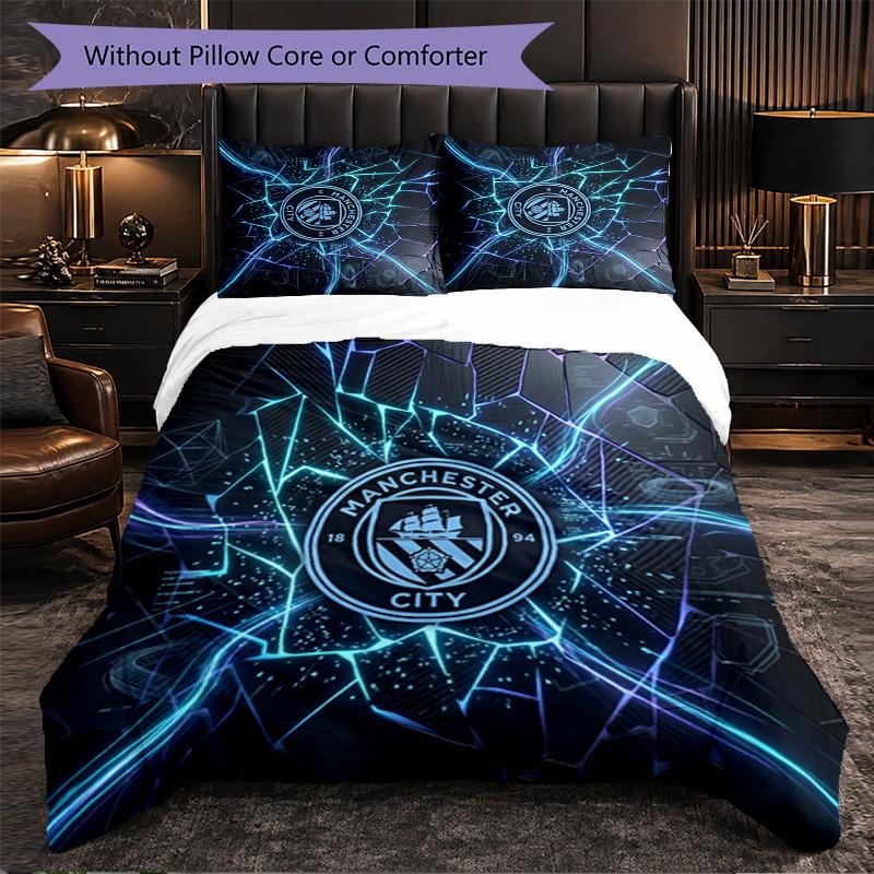 Manchester City Pattern 3 Pieces Bedding Set Soft Microfiber Duvet Cover with Pillow Cases for Bedroom