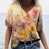 Женская футболка 3D с V-образным вырезом, с цветочным принтом, одежда оверсайз, блузка с коротким рукавом, мода Харадзюку, летняя женская красивая