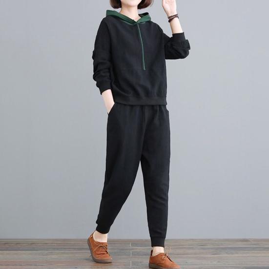 2 шт./компл., штаны с капюшоном, костюм на молнии с длинными рукавами и капюшоном, свободный толстый эластичный пояс с ремешками на щиколотке, однотонный мягкий теплый женский топ, комплект брюк на осень