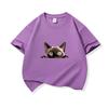 Kids Cotton T Shirt Peeking Cute Cat Pattern Print Crew Neck Short Sleeve Tee Casual Breathable Boys Girls Summer Tops