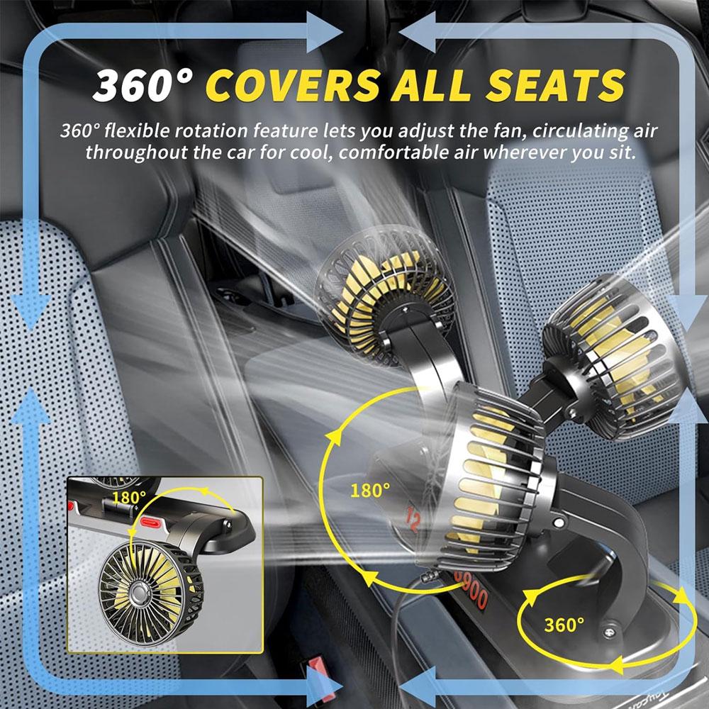 Автомобильный вентилятор, регулируемый на 360°, 3-х головной воздушный вентилятор, автомобильный электрический вентилятор, USB/12 В/24 В, 2 скорости, автомобильный бесшумный вентилятор для домашнего стола, офиса и автомобиля
