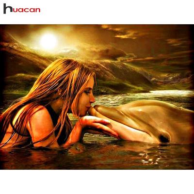 Алмазная мозаика HUACAN, Дельфин, алмазная живопись, животное, полная квадратная Алмазная вышивка, красивая картина, украшение из страз