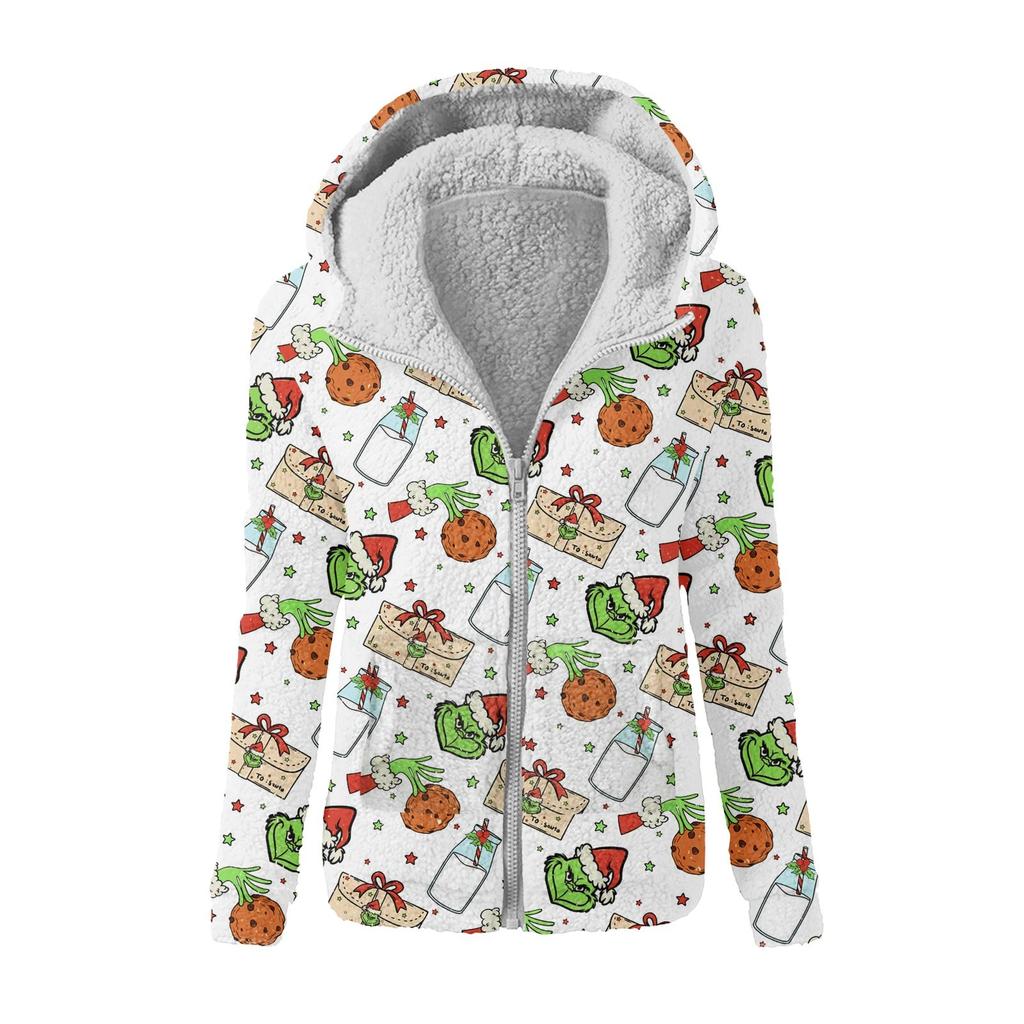 Женская зимняя повседневная модная плюшевая куртка-свитер на молнии с капюшоном и принтом
