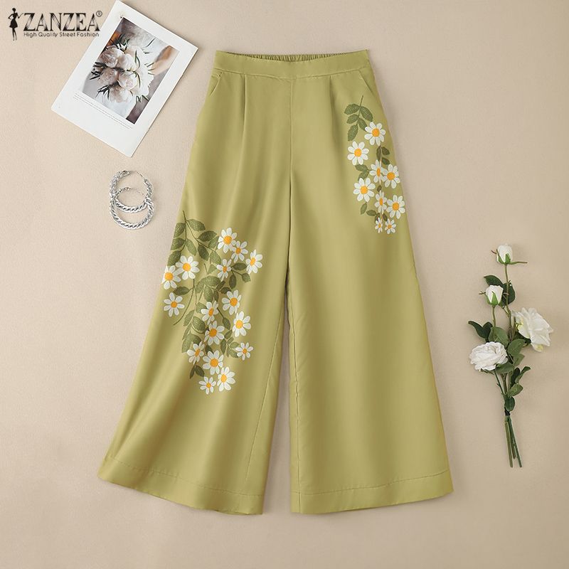 ZANZEA Женские повседневные широкие укороченные брюки свободного кроя с цветочным принтом