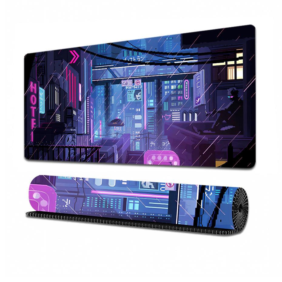 Japanese Anime-style Mousepad, Extra-large Gaming Mouse Pad with Cyberpunk Urban, Fantasy Animation Style, Non-slip Desk Mat, 800x300x3 Mm