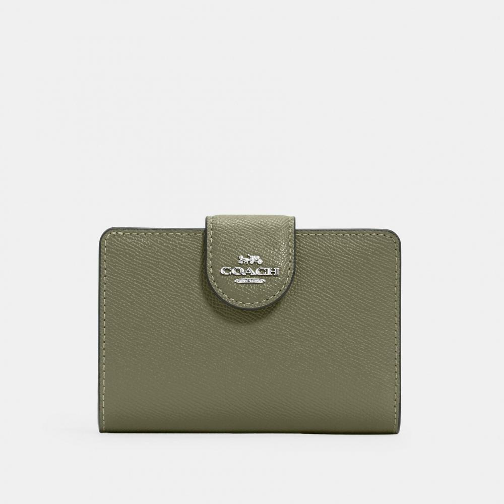 Coach Кошелек среднего размера с угловой молнией, серебристо-черный