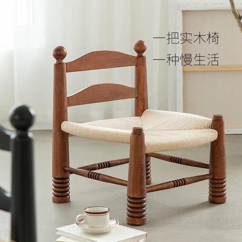 Средневековый плетеный низкий табурет из массива дерева – Винтажный ретро скандинавский дизайнерский предмет, Креативный стул-табурет с индивидуальностью