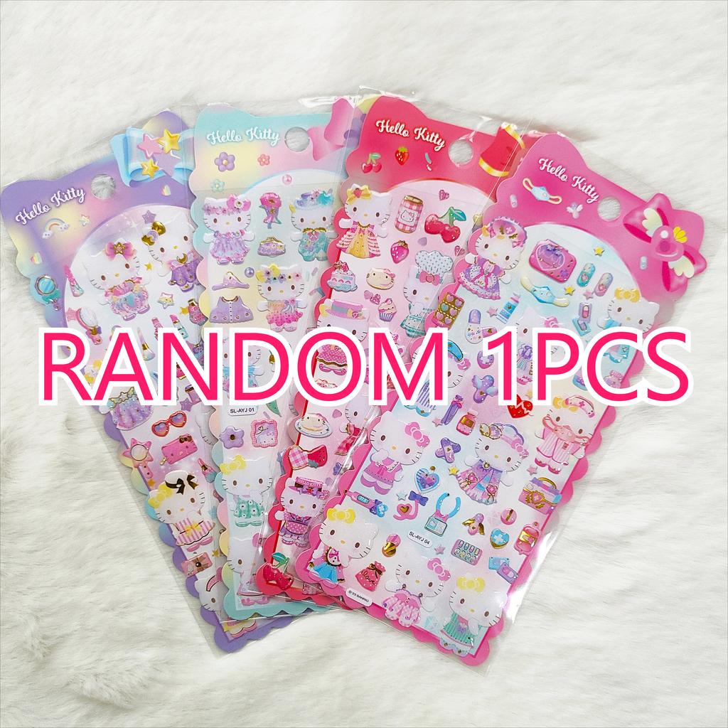 4pcs Kawaii Hello Kitty Epoxy Crystal Decals - Animation Design Mini Relief Waterproof Decals for Korean Pop Photocard Phone Case Mug Decor