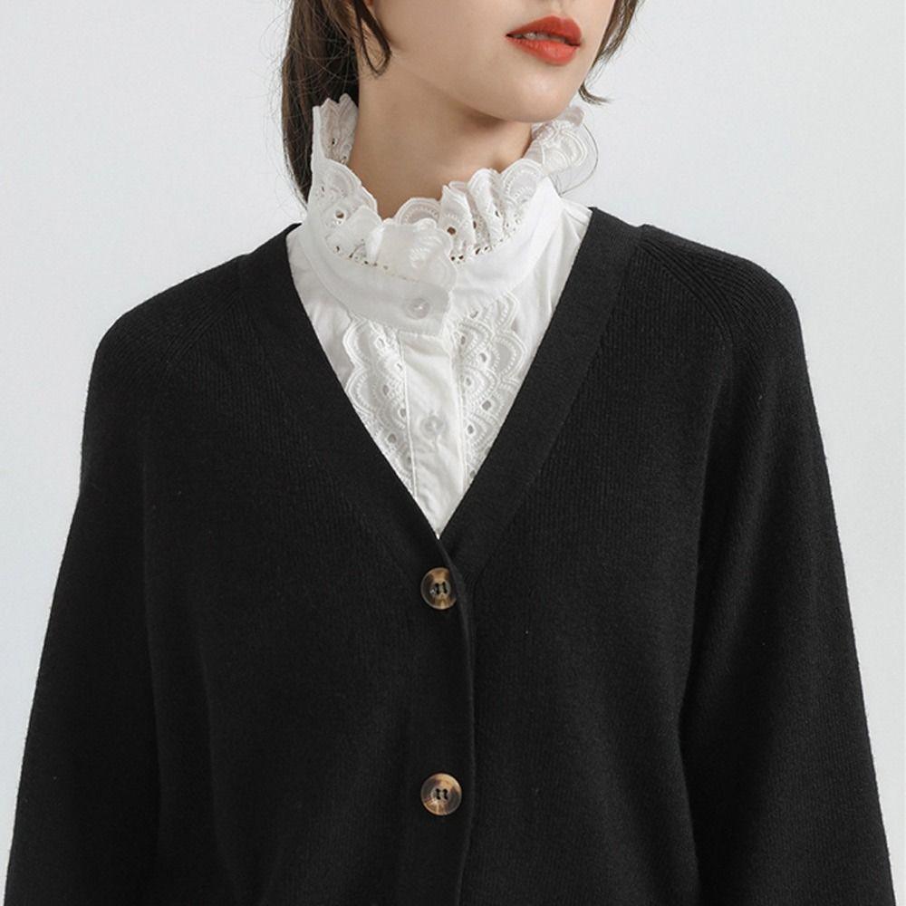 Хлопковая рубашка с искусственным воротником Классическая блузка с накладным воротником Модный лацкан