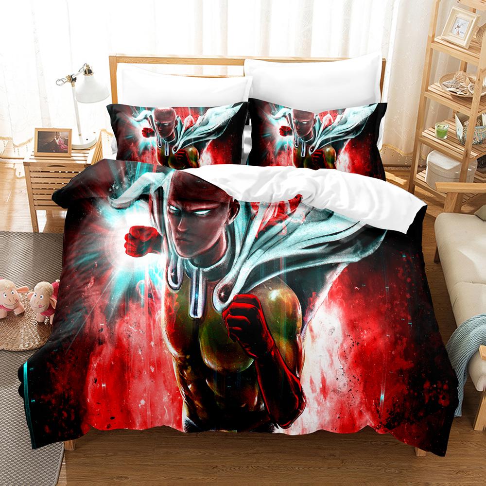 Аниме One-Punch Man Saitama Комплект постельного белья для мальчиков и девочек Twin Queen Size Пододеяльник Наволочка Кровать Дети Взрослый Домашний Текстиль Текстиль