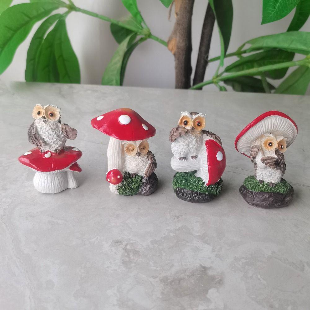Креативная статуя животного, водонепроницаемая миниатюрная статуэтка, скульптура, сова, гриб, украшение для улицы