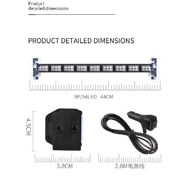 54LED Car Windshield Strobe Light Universal Auto Emergency Flash Lamp Police Lights 12V-24V Vehicles Truck Warning Signal Lighti