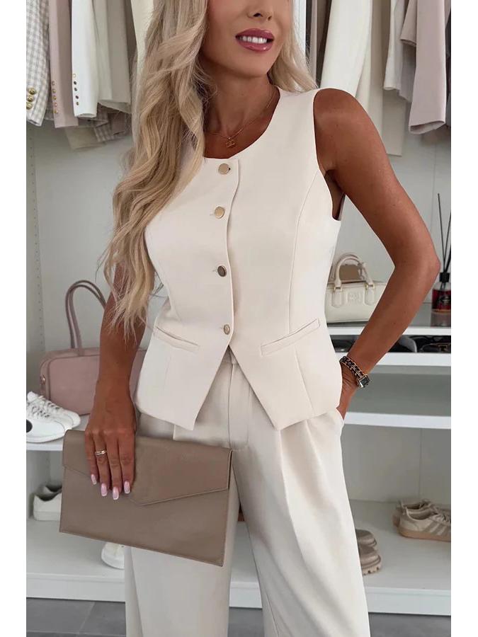 2025 Женский элегантный комплект с V-образным вырезом: жилет и длинные брюки