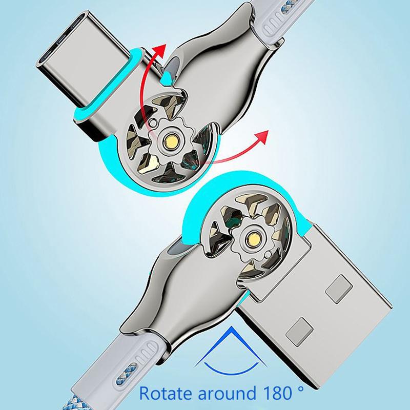1M 2M USB на Type-C Кабель для быстрой зарядки с поворотом на 180 градусов, плетеный из сплава, для зарядки телефона Xiaomi Samsung Huawei