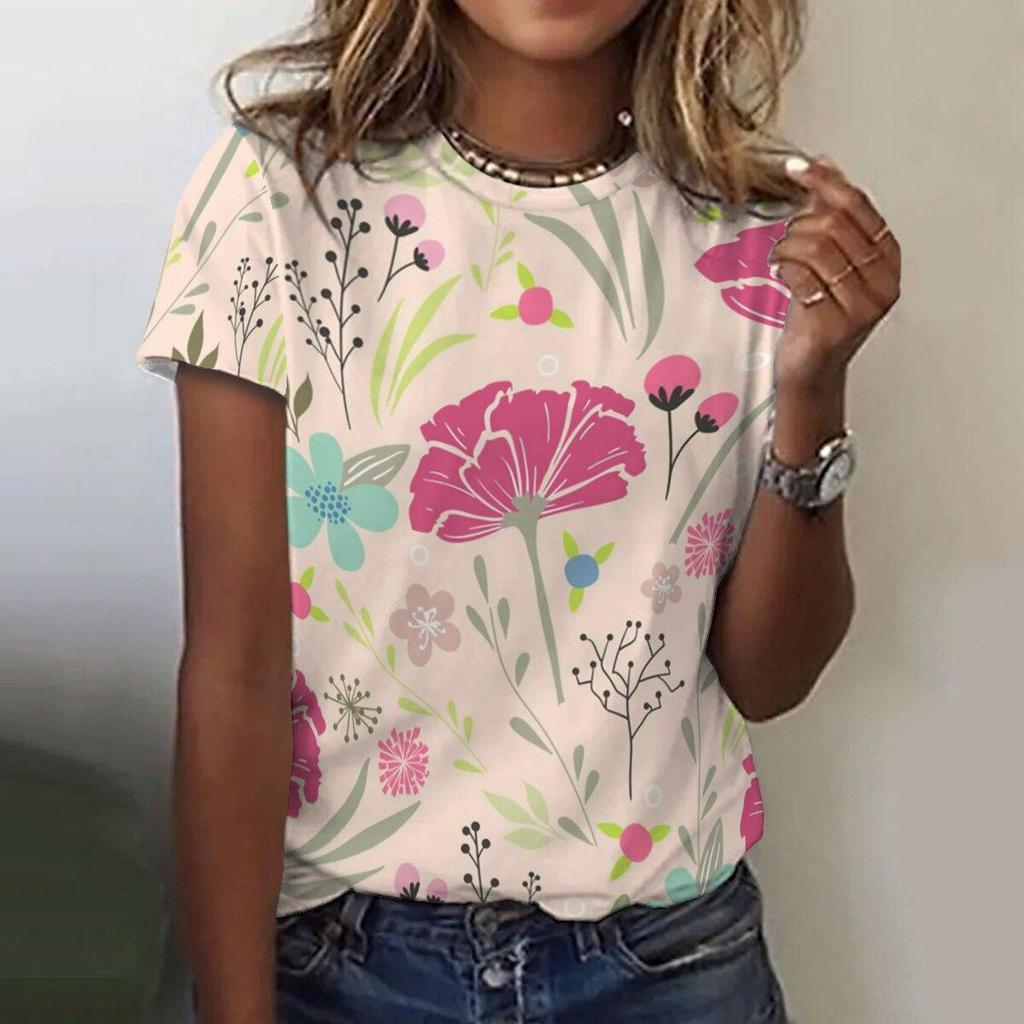 Beautiful Flower T Shirts for Women Summer New Short Sleeve Top Casual Fashion Printed Women's T-Shirt Harajuku Streetwear Tee