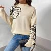 Pullover Women Half High Collar Sweater Flower Shaped Trendy Top Autumn Winter Elegant  Long Sleeve Loose Cardigan Christmas