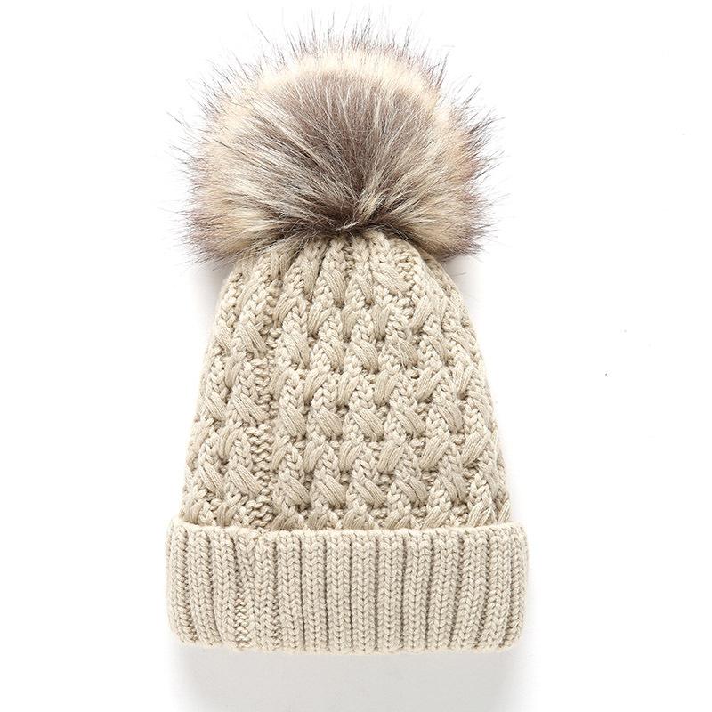 Шапка женская осенне-зимняя теплая вязаная шапка большого размера с меховым шариком и шерстяной шапкой однотонная твист защита ушей зимняя шапка