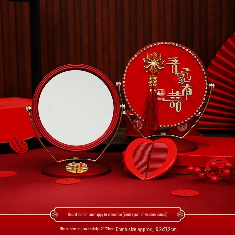 Полный свадебный набор невесты в европейском стиле: Пара зеркал и красные приданые вещи
