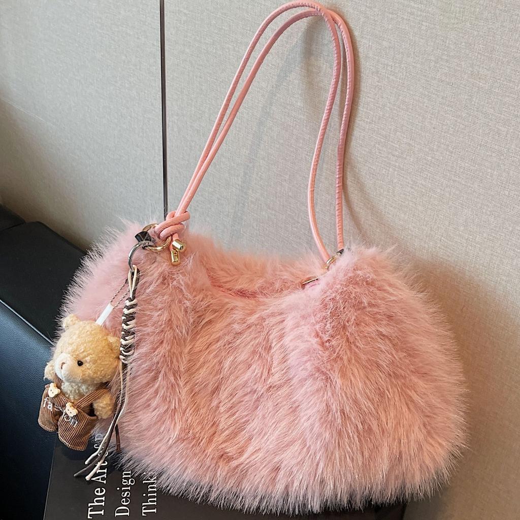 2025 новая модная осенне-зимняя плюшевая сумка, универсальная, большой вместимости, подмышечная женская сумка, корейская версия, нишевая наплечная сумка-мессенджер