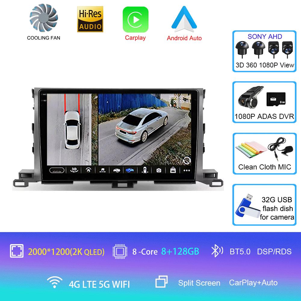 Для Toyota Highlander Kluger 3 XU50 2013 2014 - 2019 Автомобильное радио Android 14 Навигация Мультимедийный проигрыватель GPS WiFi+4G Carplay Auto