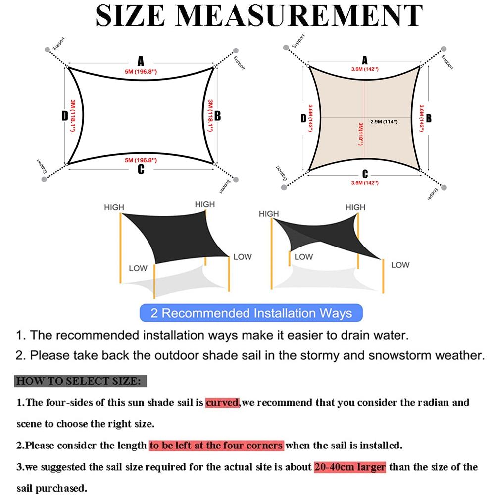 Waterproof Sun Shade Sail 98%UV Block Canopy Awning Square Rectangle 3m*3m/3.6m*3.6m/5m*3m/4m*3m FOR Garden Lawn Patio 40%OFF
