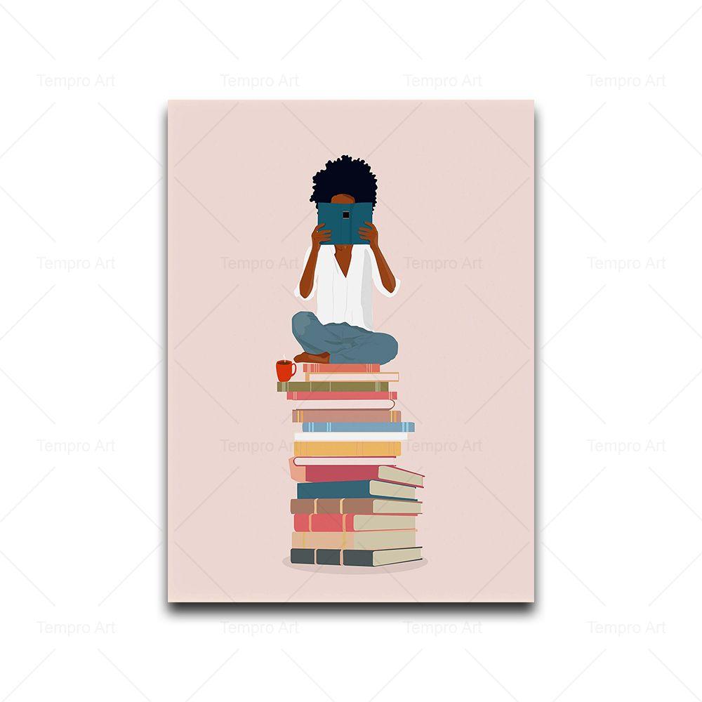 Funny Girl Reading Cocktail Coffee Posters Coffee Art Print Nordic Wall Art Canvas Painting Pictures Kitchen Cafe Bar Home Decor